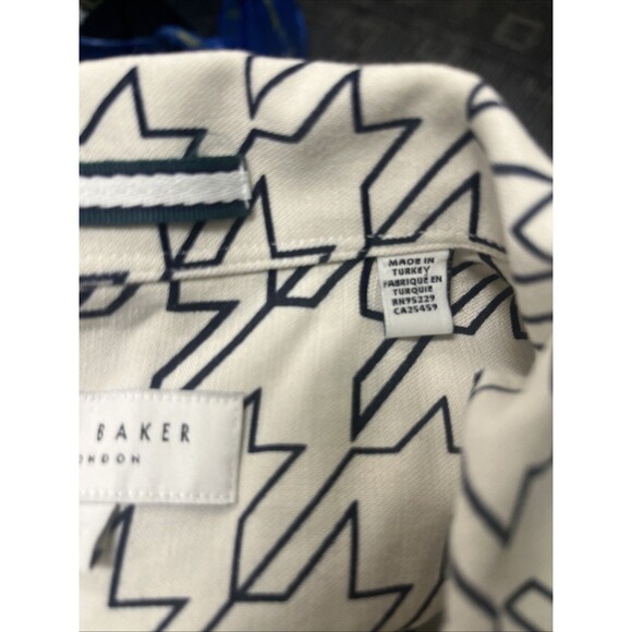 TED BAKER London Men's Shirt Black/White Stars S/S Linen/Cotton Size 3/US Medium - Picture 11 of 13